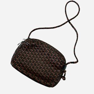 Vintage L.J.S Collection Brown and Black Woven Crossbody Bag